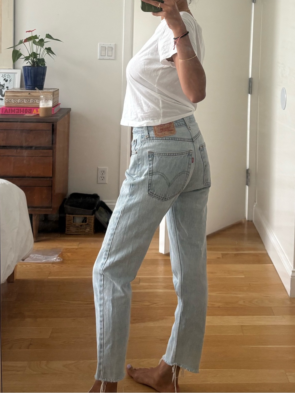 2000s Levi’s 505 Light Wash Cropped Straight Leg Jeans Raw Hem